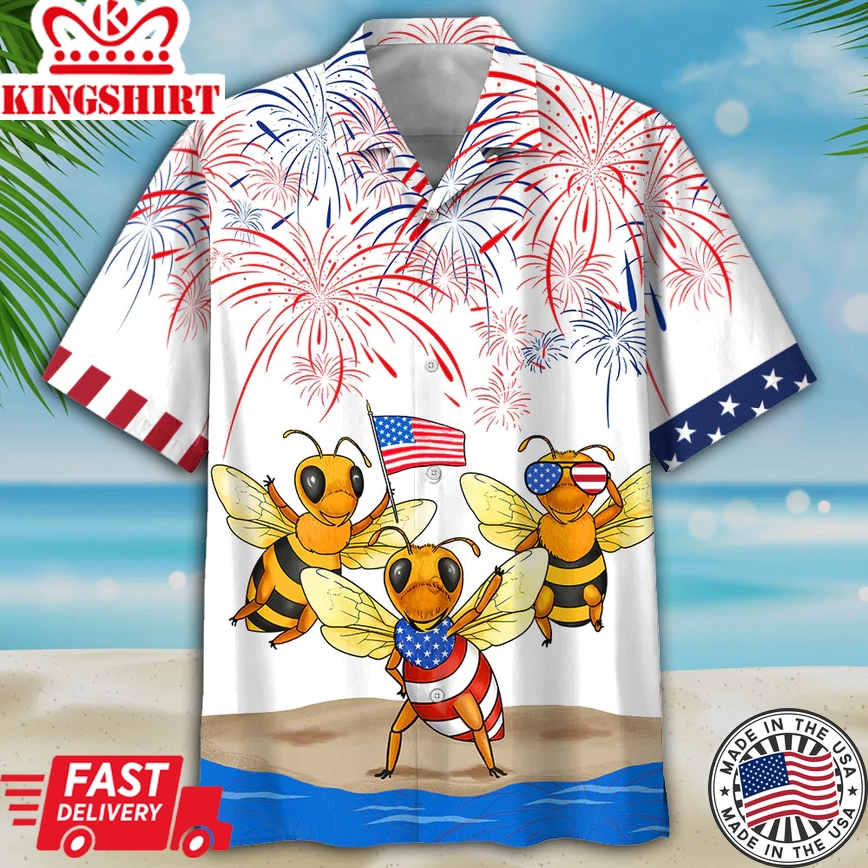 Bee's 4Th Of July Trendy Hawaiian Shirt- Independence Day Trendy Hawaiian Shirt, Usa Patriotic Trendy Hawaiian Shirt