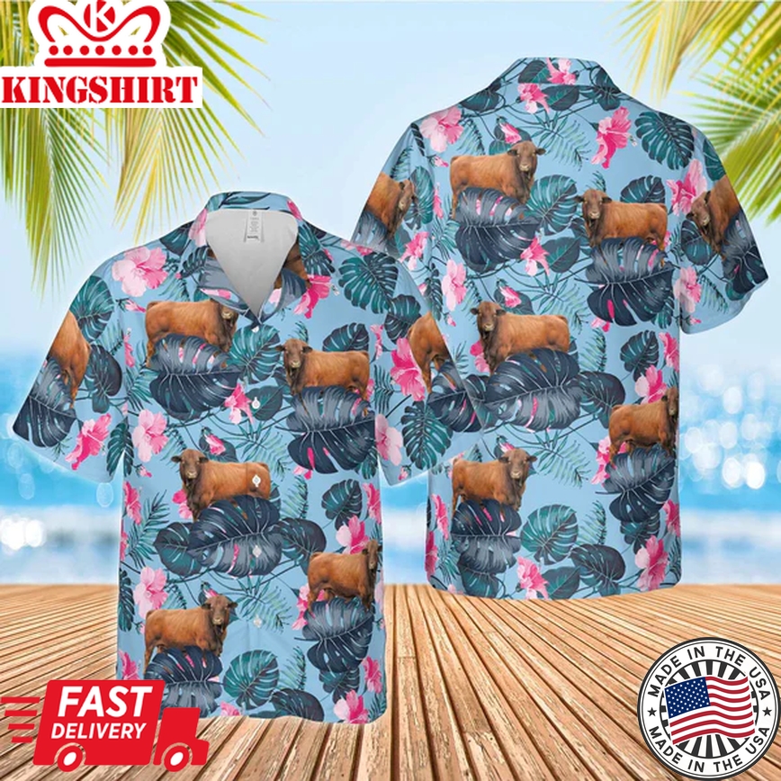 Beefmaster Blue Hibiscus Trendy Hawaiian Shirt, Farm Cow Trendy Hawaiian Shirt For Men And Women