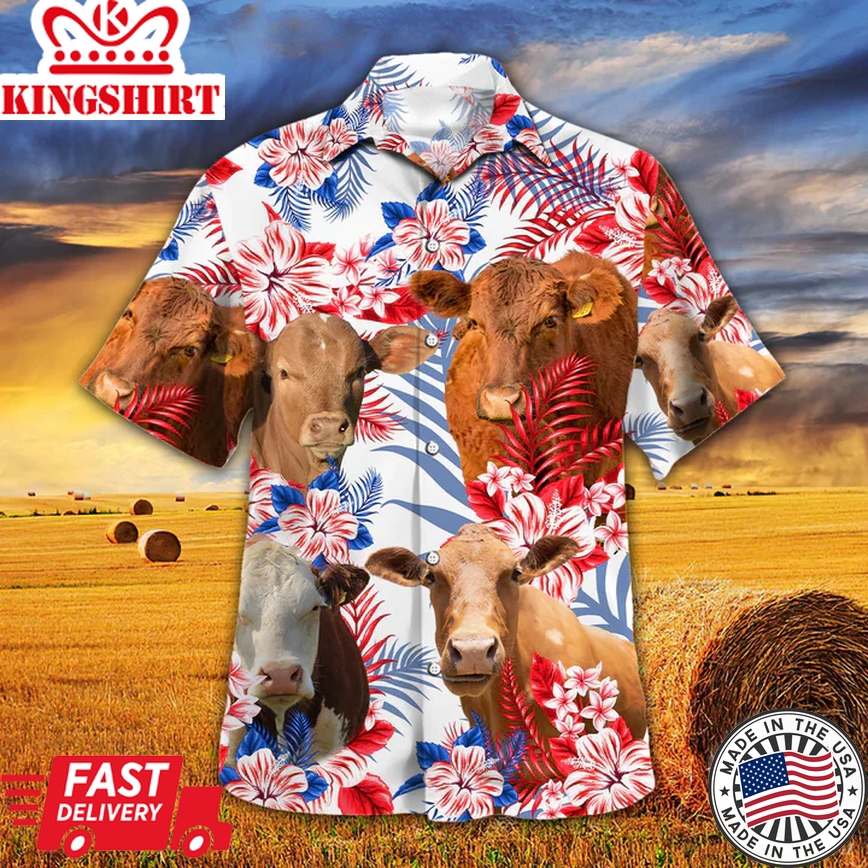 Beefmaster Cattle Lovers American Flag Trendy Hawaiian Shirt, Cow Trendy Hawaiian Shirt Vintage Flower, Trendy Hawaiian Shirt Men, Trendy Hawaiian Shirt Women