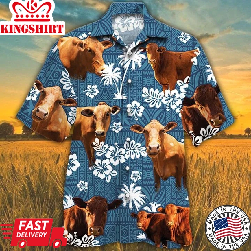 Beefmaster Cattle Lovers Blue Tribal Pattern Trendy Hawaiian Shirt