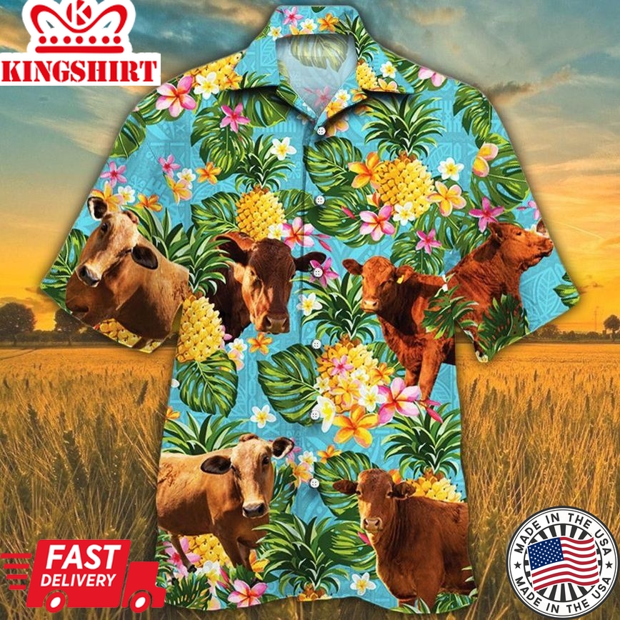 Beefmaster Cattle Lovers Pineapple Trendy Hawaiian Shirt, Cow Trendy Hawaiian Shirt For Summer Gifts