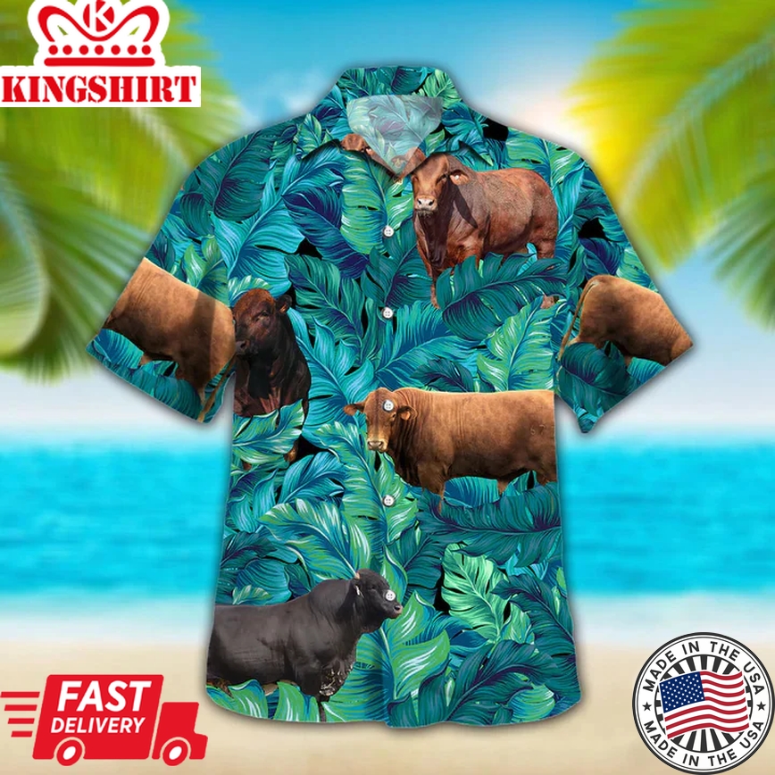 Beefmaster Cattle Lovers Trendy Hawaiian Shirt, Cow Trendy Hawaiian Shirt Vintage Flower, Short Sleeve Hawaiian Aloha Shirt For Men, Women