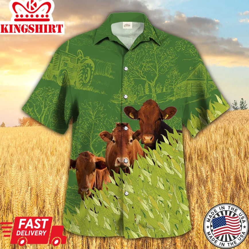 Beefmaster Farm Corn Pattern Trendy Hawaiian Shirt, Cow Hawaii Shirt, Summer Trendy Hawaiian Shirt For Men And Women