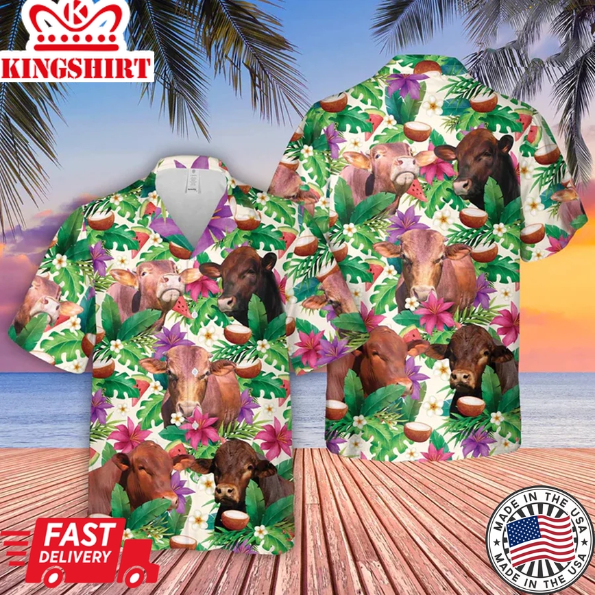 Beefmaster Summer Floral 3D Trendy Hawaiian Shirt, Farm Lover Hawaii Shirt, Hawaiian Casual Button Down Shirt