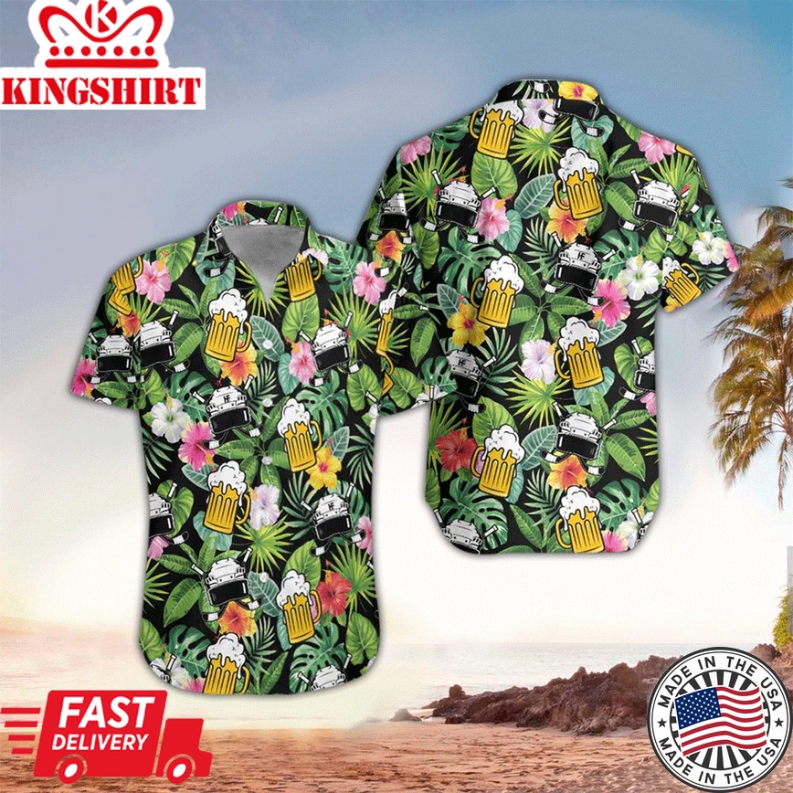 Beer And Floral Pattern Trendy Hawaiian Shirt For Men, Perfect Gift Ideas For Beer Lover