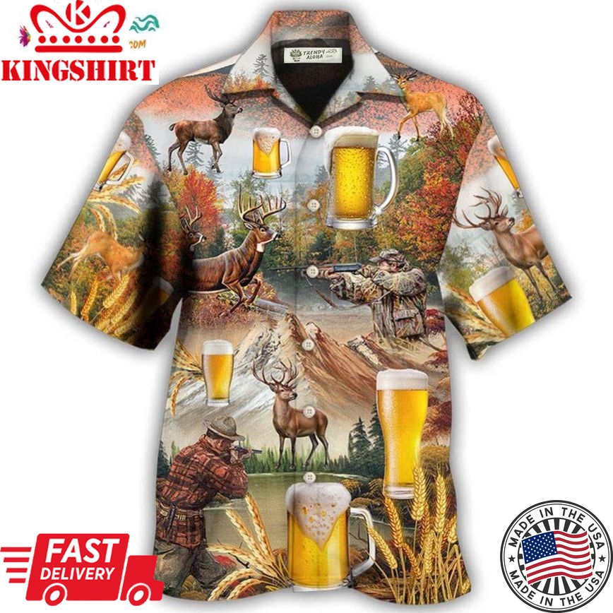 Beer And Hunting Deer Autumn Moutain Hawaiian Shirt