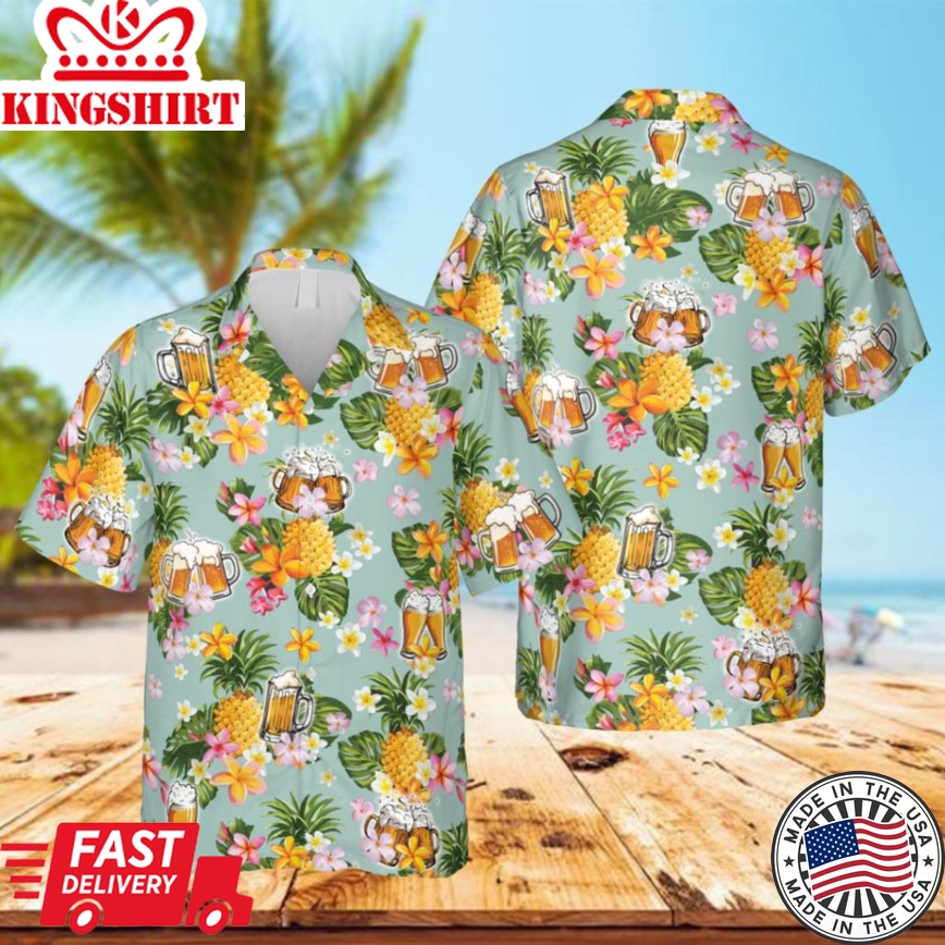 Beer And Pineapple Trendy Hawaiian Shirt, Summer Outfit For Men