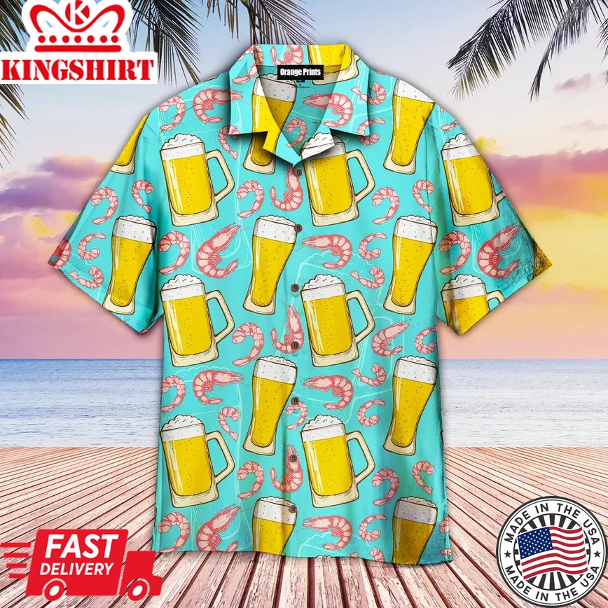 Beer And Shrimps Trendy Hawaiian Shirt For