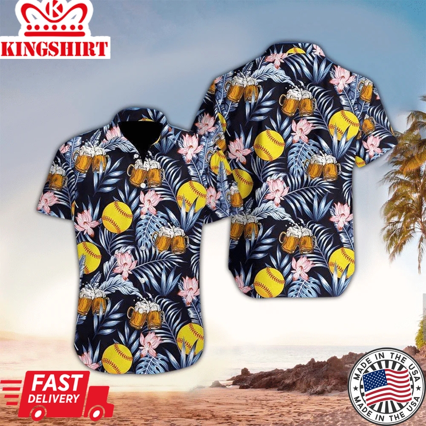 Beer And Softball Aloha Hawaii Shirt, Perfect Trendy Hawaiian Shirt For Beer Lover