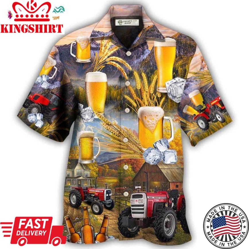 Beer And Tractor Autumn Farm Life Hawaiian Shirt