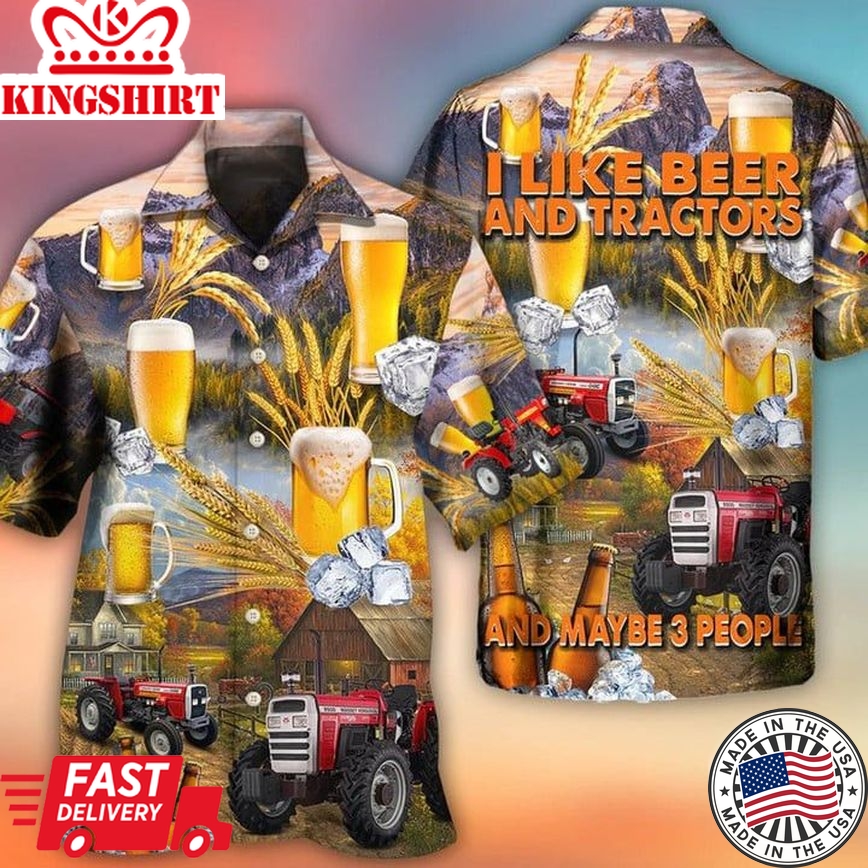 Beer And Tractor Autumn Farm Life Trendy Hawaiian Shirt Short Sleeve, Trendy Hawaiian Shirt For Woman