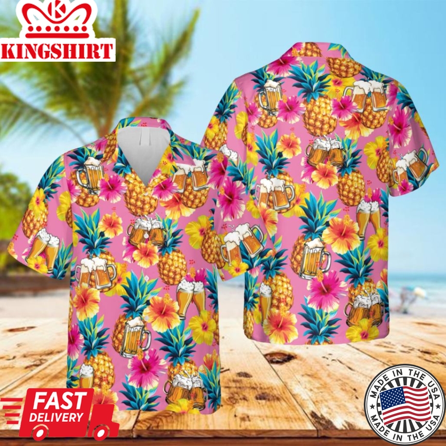 Beer Cheers Pineapple Pink Hawaii Shirt, Summer Shirt