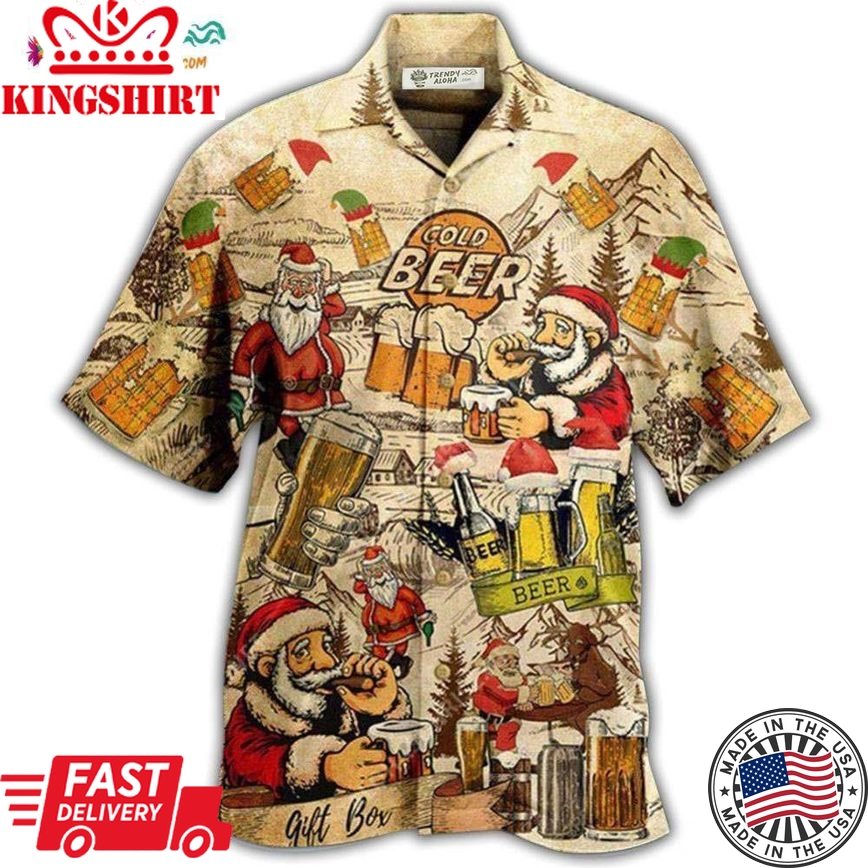 Beer Drinking Beer With Santa Claus Hawaiian Shirt