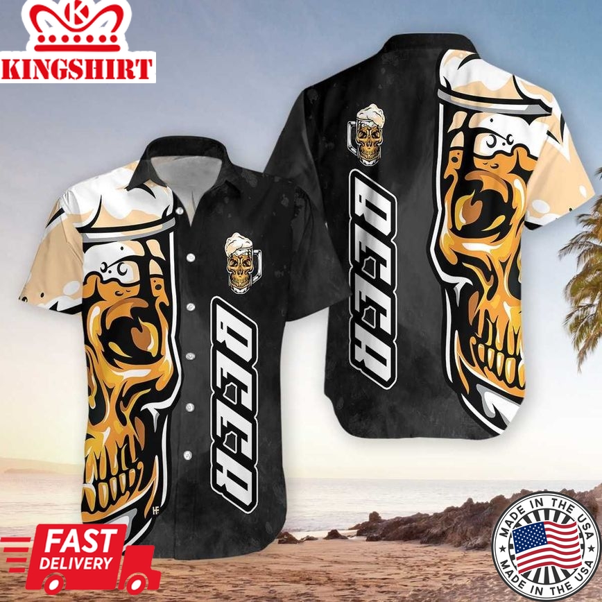 Beer Hawaii Shirt Beer Skull Cup Black White Hawaiian Aloha Shirt