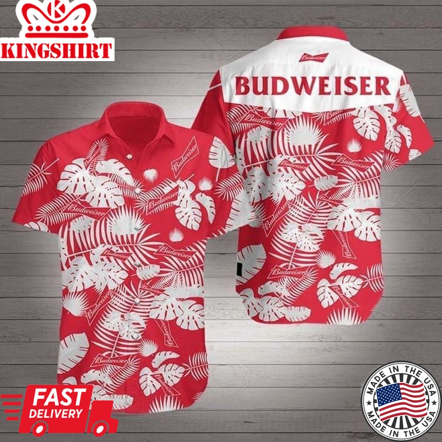 Beer Hawaii Shirt Budweiser Logo Tropical Red White Hawaiian Aloha Shirt