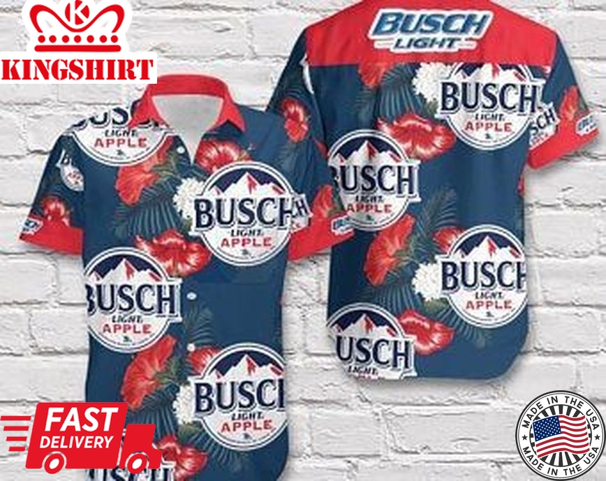 Beer Hawaii Shirt Busch Light Apple Logo Hibiscus Flower Pattern Blue Red Hawaiian Aloha Shirt