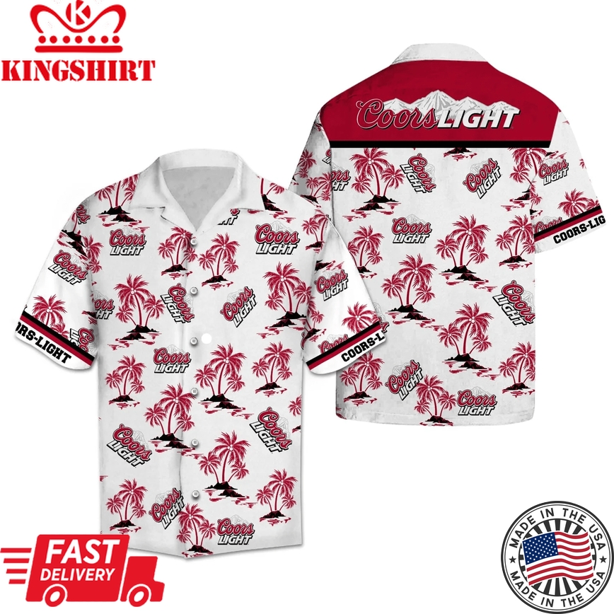 Beer Hawaii Shirt Coors Light Beer Logo Palm Trees Pattern Red Hawaiian Aloha Shirt