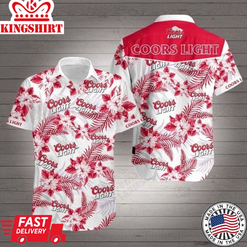 Beer Hawaii Shirt Coors Light Logo Hibiscus Flower Pattern Red White Hawaiian Aloha Shirt