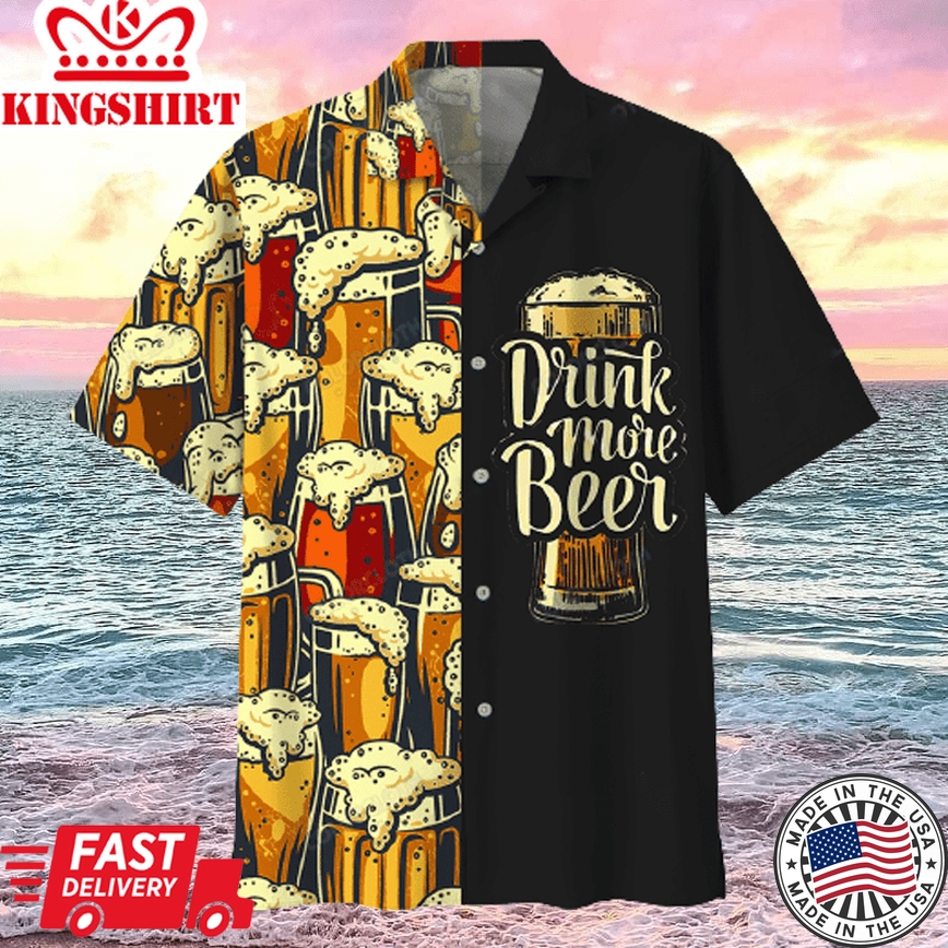 Beer Hawaii Shirt Vintage Drink More Beer Cups Of Beer Black Hawaiian Aloha Shirt