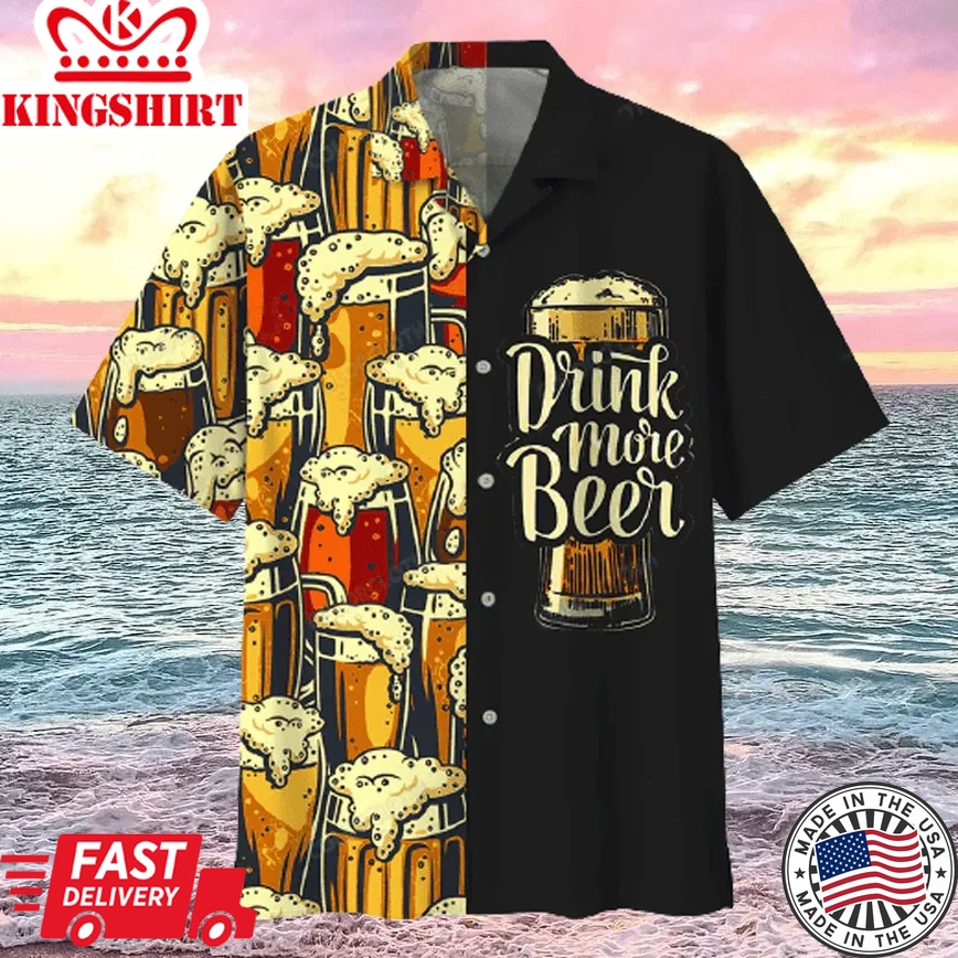 Beer Hawaii Shirt Vintage Drink More Beer Cups Of Beer Black Trendy Hawaiian Shirt Beer Aloha Shirt