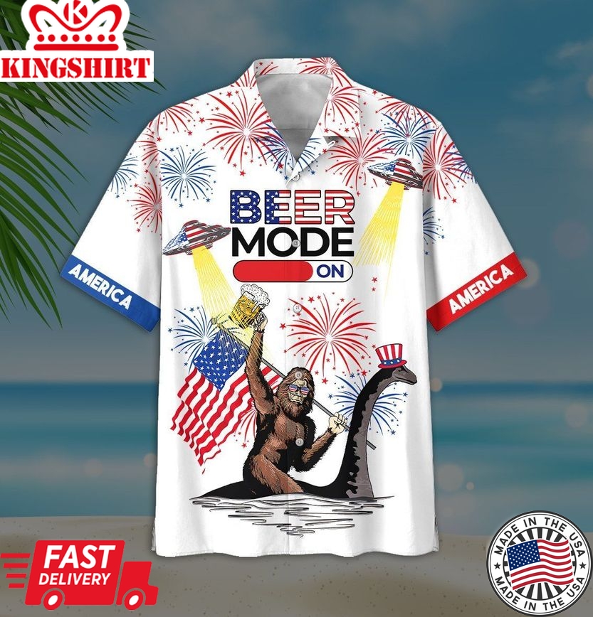 Beer Hawaiian Shirt Beer Mode On Bigfoot Loch Ness Monster Fireworks White Hawaii Aloha Shirt