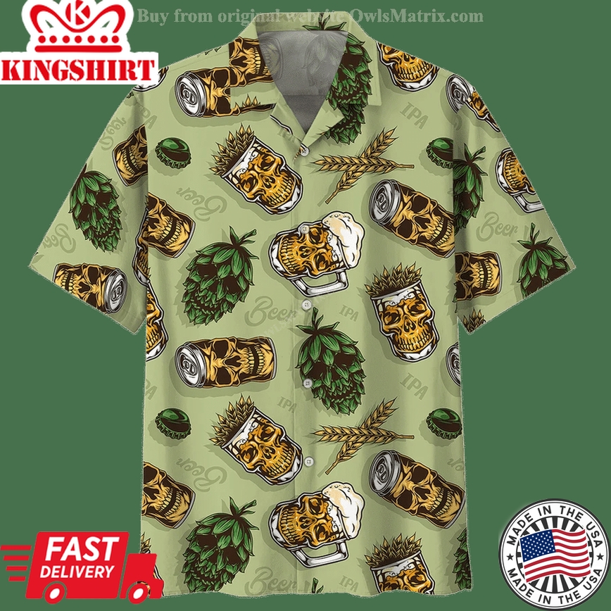 Beer Hawaiian Shirt Beer Skull Cups Wheats And Hops Aloha Shirt