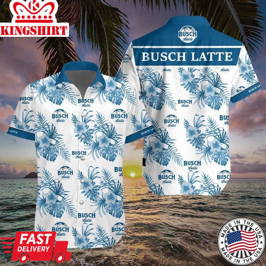 Beer Hawaiian Shirt Busch Light Hibiscus Flower Pattern Blue White Hawaii Aloha Shirt