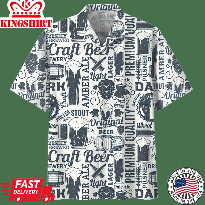 Beer Hawaiian Shirt Craft Beer Original Beer Black White Aloha Shirt