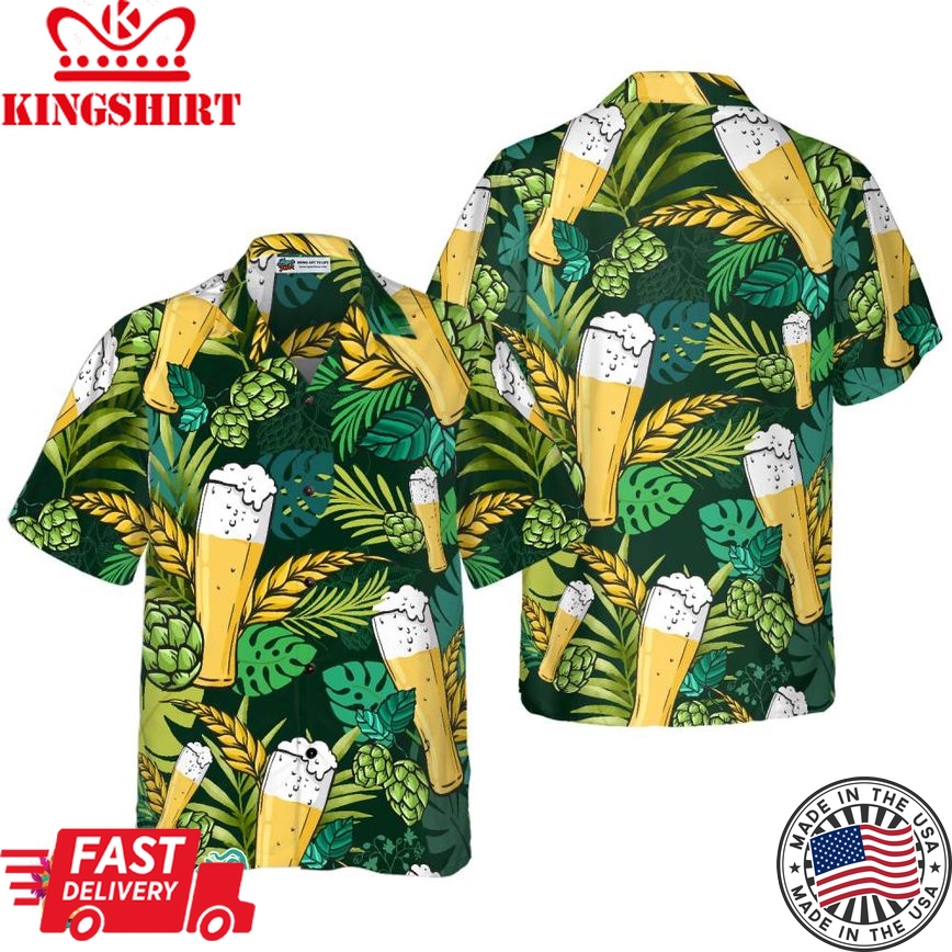 Beer Hawaiian Shirt For Men, Beer Lovers Aloha Shirts, Green Tropical Shirt