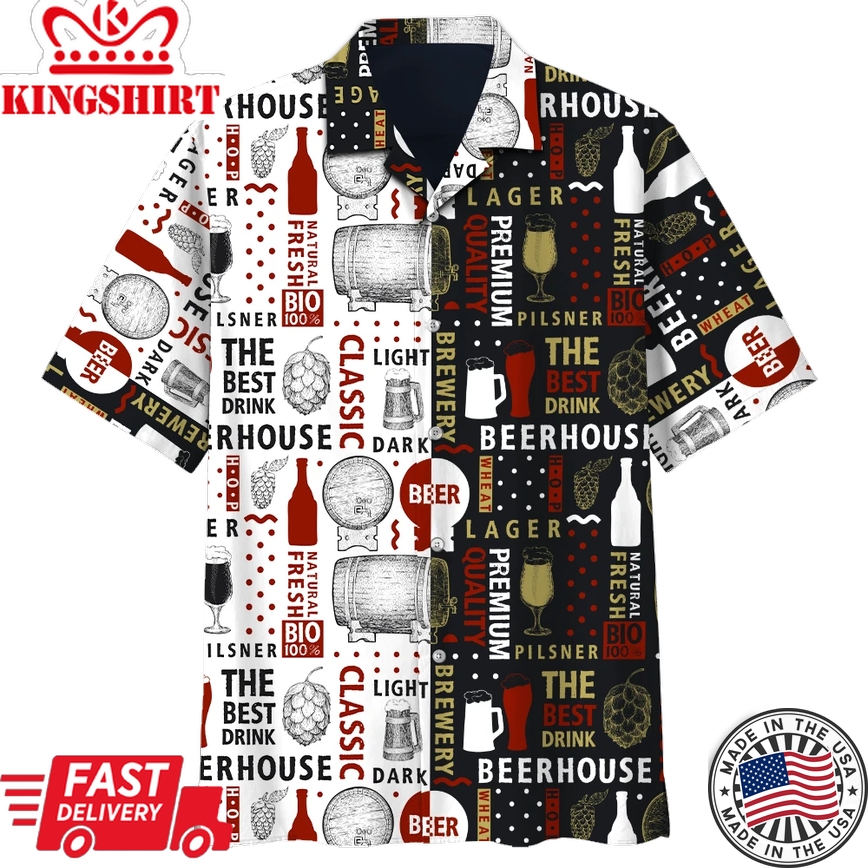 Beer Hawaiian Shirt The Best Drink Beer House Black White Aloha Shirt