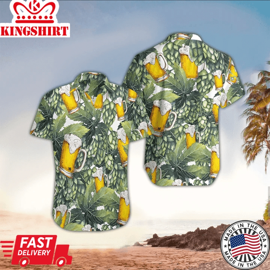 Beer Pattern Hawaii Shirt, Perfect Trendy Hawaiian Shirt For Beer Lover, Trendy Hawaiian Shirt For Men