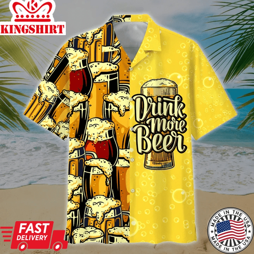 Beer Summer Trendy Hawaiian Shirt, Drink More Beer Watercolor Trendy Hawaiian Shirt, Hawaii Shirts Mens