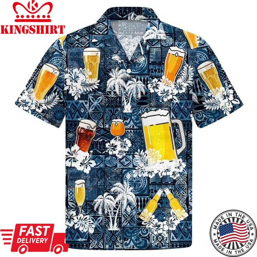 Beer Trendy Hawaiian Shirt Style Blue Drinking Shirt Beer Lover Gift, Aloha Beach Shirt