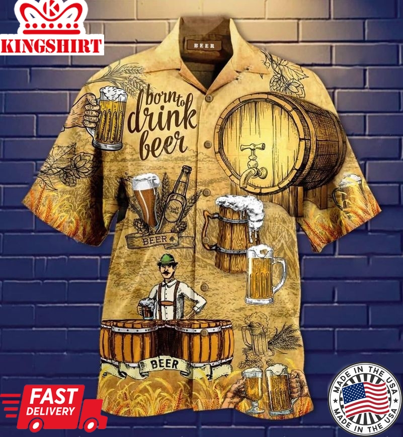 Beer Trendy Hawaiian Shirt Vintage Born To Drink Beer Yellow Hawaii Shirt Beer Aloha Shirt