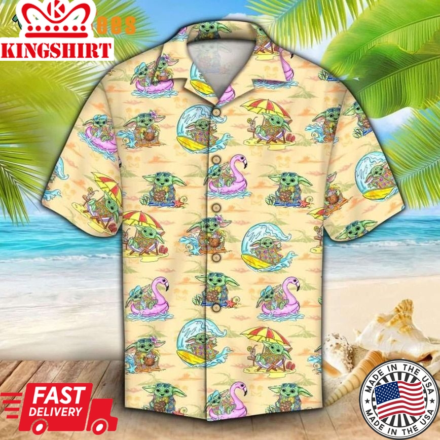 Beige Yoda Graphic Star Wars Trendy Hawaiian Shirt, Gifts For Star Wars Fans Perfect Gifts For Your Loved Ones