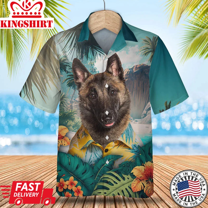 Belgain Malinois 3D Tropical Trendy Hawaiian Shirt New, Dog Trendy Hawaiian Shirt, Men's Hawaii Shirt