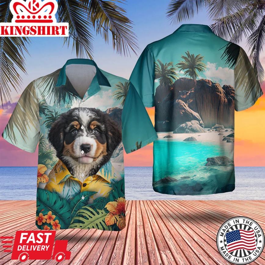 Bernedoodle 3D Trendy Hawaiian Shirt For Men, Dog Trendy Hawaiian Shirt, Men's Hawaii Shirt, Summer Gifts For Dog Lover