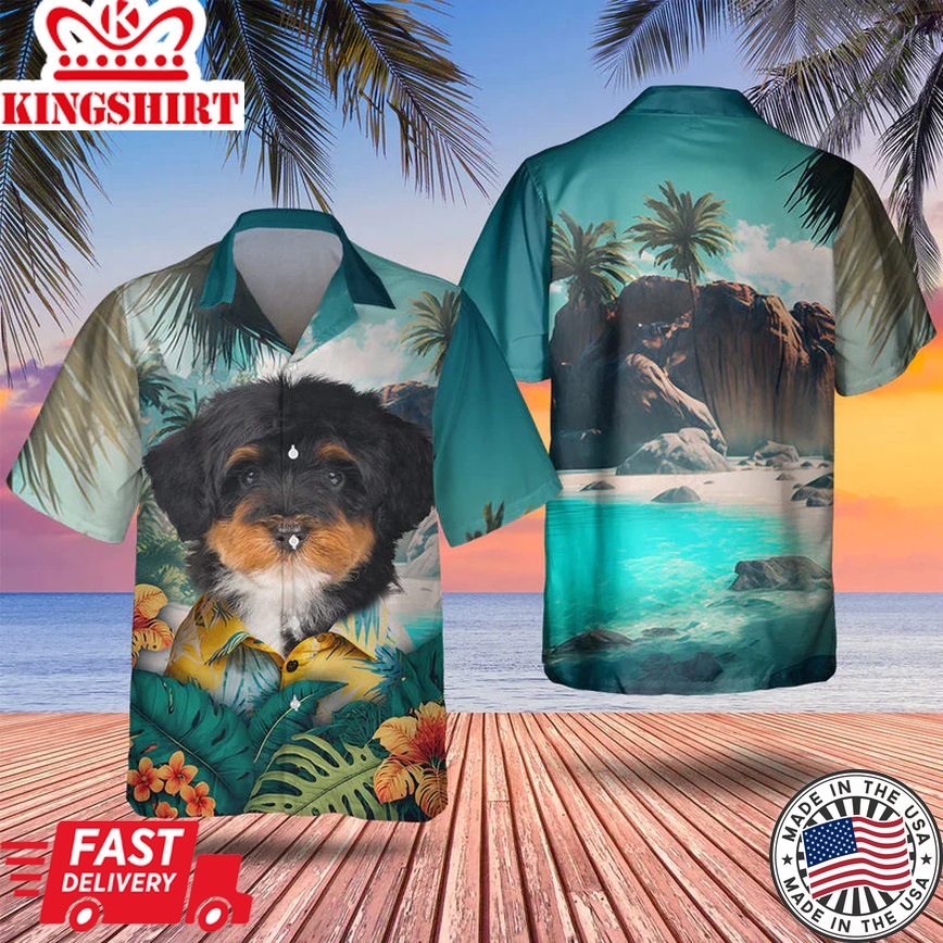 Bernedoodle 3D Tropical Trendy Hawaiian Shirt, Dog Trendy Hawaiian Shirt, Men's Hawaii Shirt