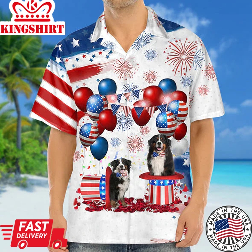 Bernese Mountain Dog Independence Day Trendy Hawaiian Shirt For Men And Women, 4Th Of July Trendy Hawaiian Shirt