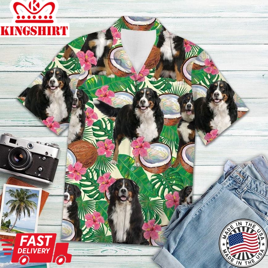 Bernese Mountain Dog Tropical Coconut Trendy Hawaiian Shirt, Short Sleeve Hawaiian Aloha Shirt