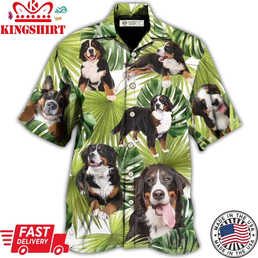 Bernese Mountain Dog Tropical Leaf Lover Hawaiian Shirt