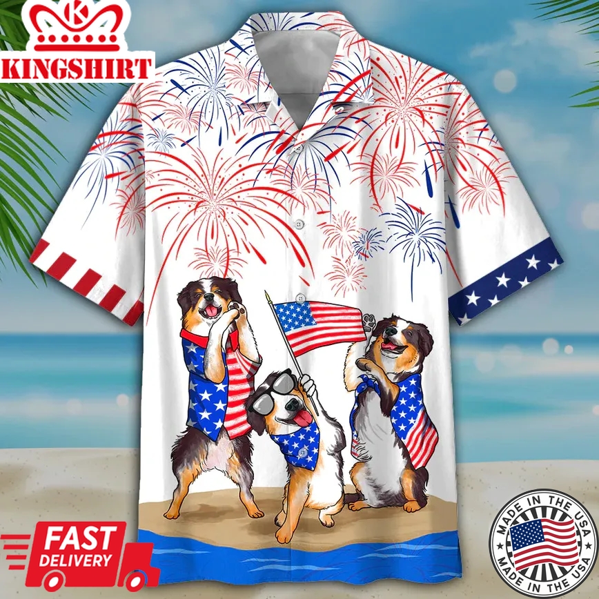 Bernese Mountain Dogs Shirts Independence Day Is Coming, Men's Usa Patriotic Trendy Hawaiian Shirt