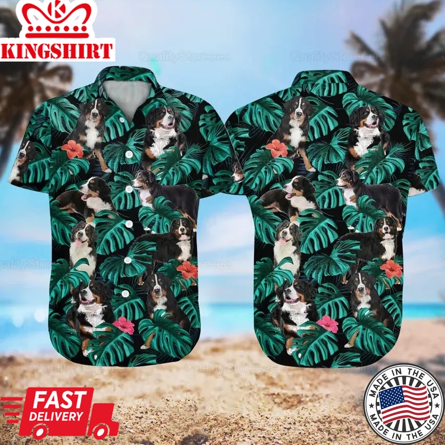 Bernese Mountain Hawaii Shirt, Trendy Hawaiian Shirts, Beach Vacation Shirt, Summer Shirt