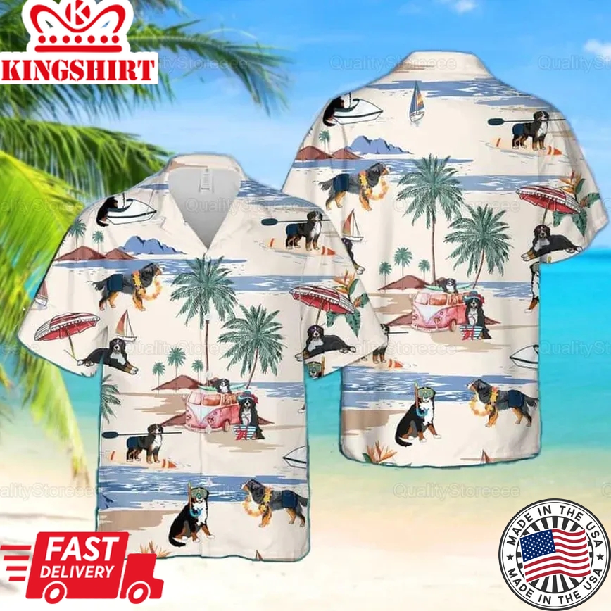 Bernese Mountain Trendy Hawaiian Shirt, Bernese Mountain Shirt, Bernese Mountain Beach Shirt