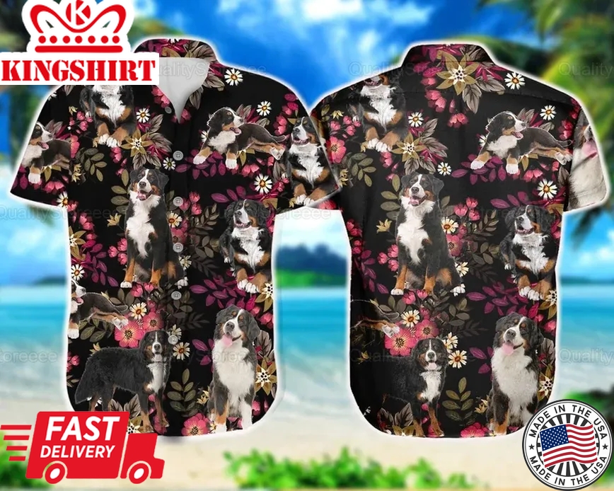 Bernese Mountain Trendy Hawaiian Shirt, Bernese Mountain Tropical Trendy Hawaiian Shirt, Bernese Mountain Dog Shirt