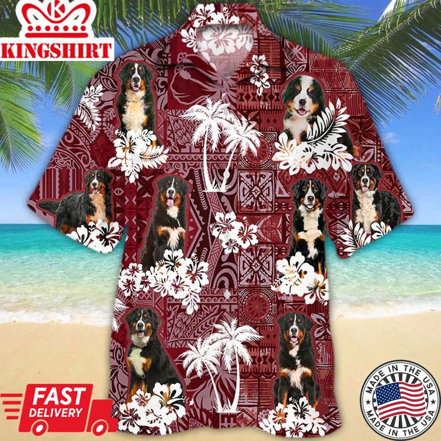 Bernese Mountains Red Trendy Hawaiian Shirt, Gift For Dog Lover Shirts, Animal Summer Shirts, Trendy Hawaiian Shirt Men