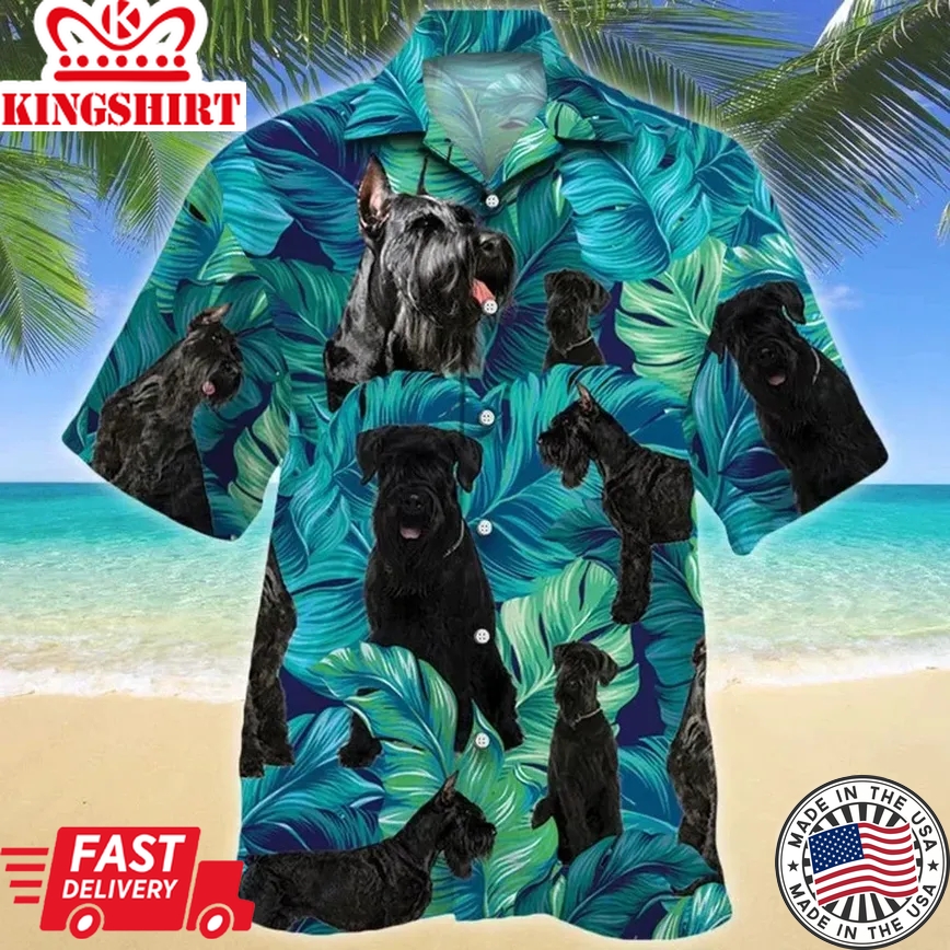 Best Gift For Giant Schnauzer Dog Lovers Summer Beach Palm Tree Pattern Trendy Hawaiian Shirt