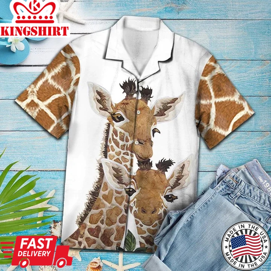 Best Holiday Gifts Ideal Happy Giraffe Family Portrait Trendy Hawaiian Shirt For Men And Women