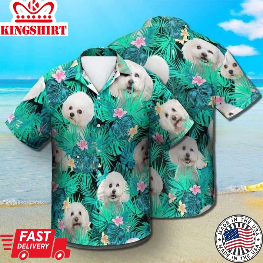 Bichon Frise Trendy Hawaiian Shirt, Dog Summer Leaves Trendy Hawaiian Shirt, Unisex Print Aloha Short Sleeve Casual Shirt Summer Gifts