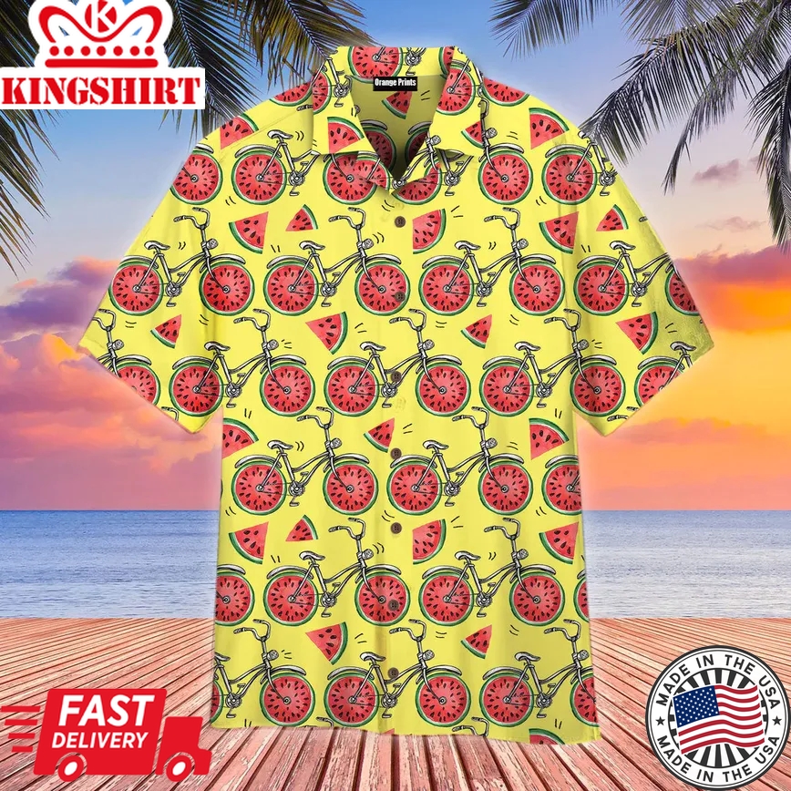 Bicycles With Watermelon Wheels Colorful Summer Trendy Hawaiian Shirt